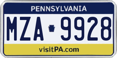 PA license plate MZA9928