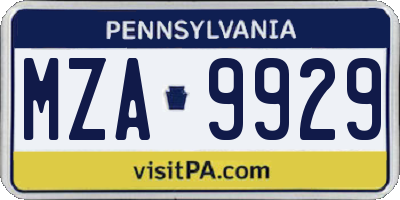 PA license plate MZA9929