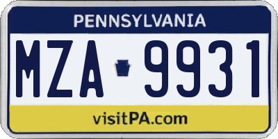 PA license plate MZA9931