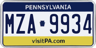 PA license plate MZA9934