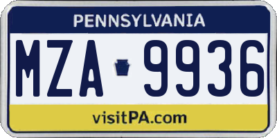 PA license plate MZA9936