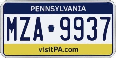 PA license plate MZA9937