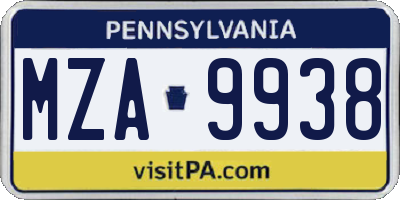 PA license plate MZA9938