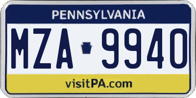 PA license plate MZA9940
