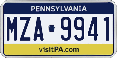 PA license plate MZA9941