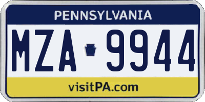 PA license plate MZA9944