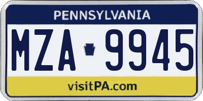 PA license plate MZA9945