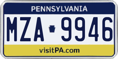PA license plate MZA9946