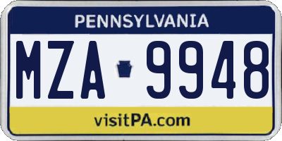 PA license plate MZA9948