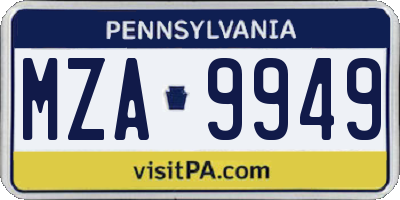 PA license plate MZA9949