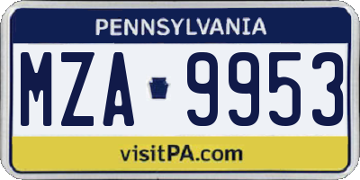 PA license plate MZA9953