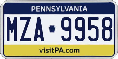 PA license plate MZA9958