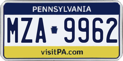 PA license plate MZA9962