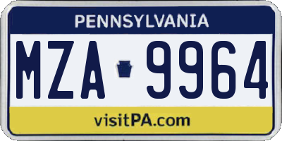 PA license plate MZA9964