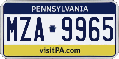 PA license plate MZA9965