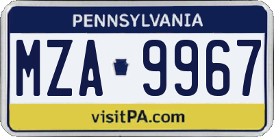 PA license plate MZA9967