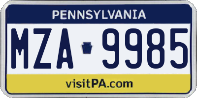 PA license plate MZA9985