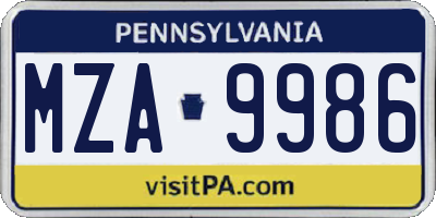PA license plate MZA9986