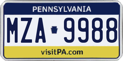 PA license plate MZA9988