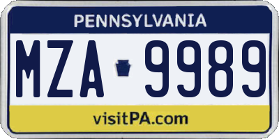 PA license plate MZA9989