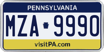 PA license plate MZA9990