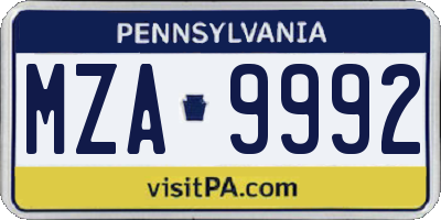 PA license plate MZA9992
