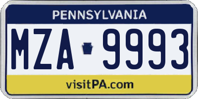 PA license plate MZA9993