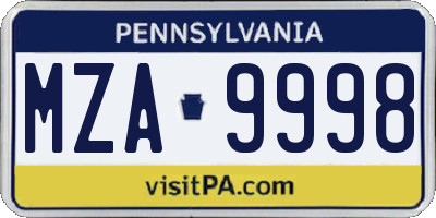 PA license plate MZA9998