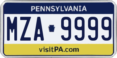 PA license plate MZA9999