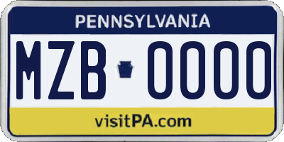 PA license plate MZB0000