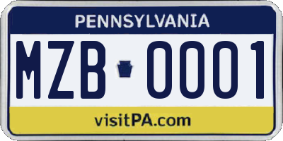 PA license plate MZB0001