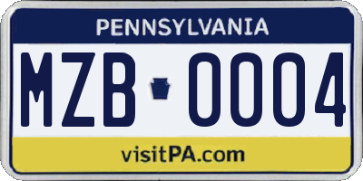 PA license plate MZB0004