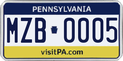PA license plate MZB0005