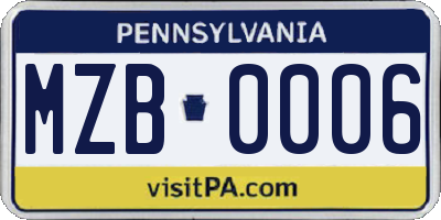 PA license plate MZB0006