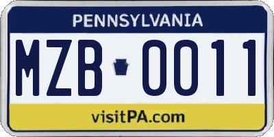 PA license plate MZB0011
