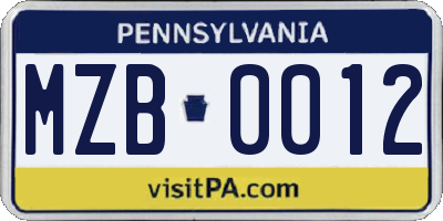 PA license plate MZB0012