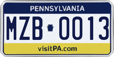 PA license plate MZB0013