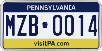 PA license plate MZB0014