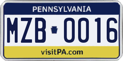 PA license plate MZB0016