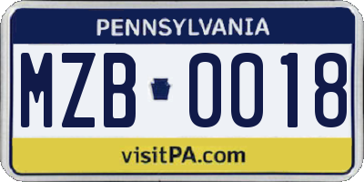 PA license plate MZB0018