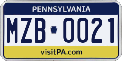 PA license plate MZB0021