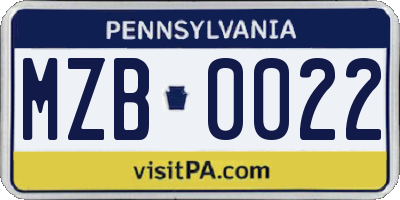 PA license plate MZB0022