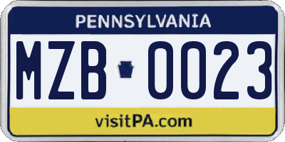 PA license plate MZB0023