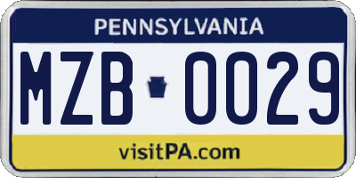 PA license plate MZB0029