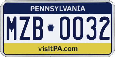 PA license plate MZB0032