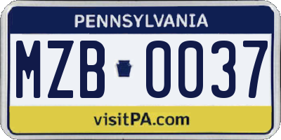 PA license plate MZB0037