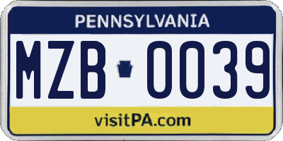 PA license plate MZB0039