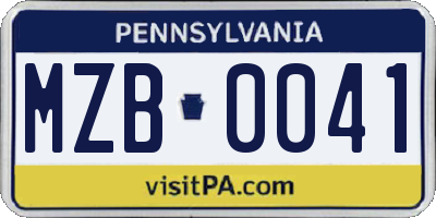 PA license plate MZB0041