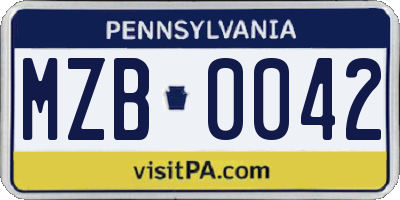 PA license plate MZB0042