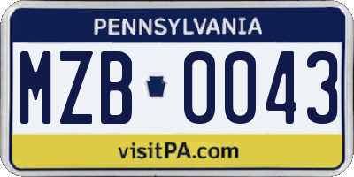 PA license plate MZB0043